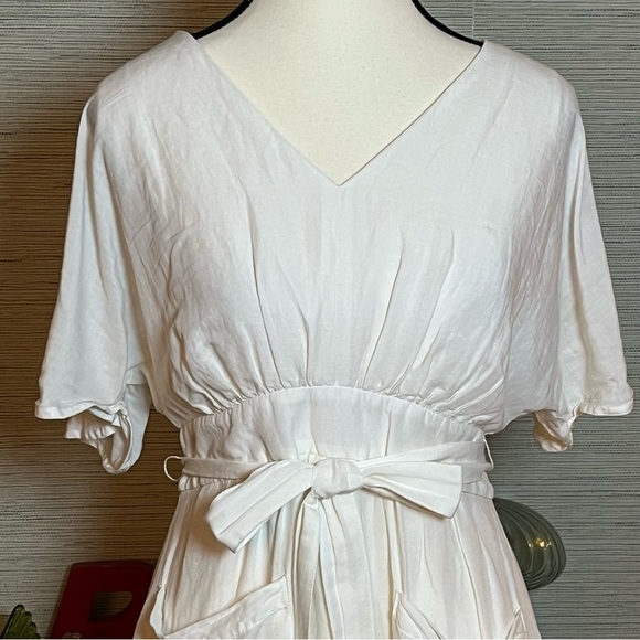 Madewell Dress Linen Blend White Ivory Dolman Sleeve Tie Waist Size PS Petite - Picture 3 of 7